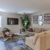 a living room with a fireplace